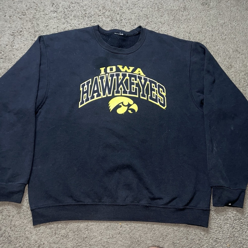 Iowa Hawkeyes Sweatshirt Mens Large Black Crewneck‎ Vintage Jerzees Pullover